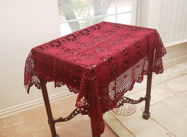 Crochet Square 36"Square Topper. Burgundy Crochet