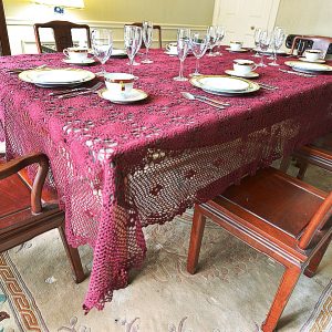 Rectangular Crochet Tablecloth. Merlot Wine Colored.