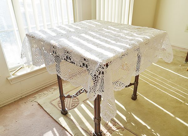 White Crochet Square Tablecloth
