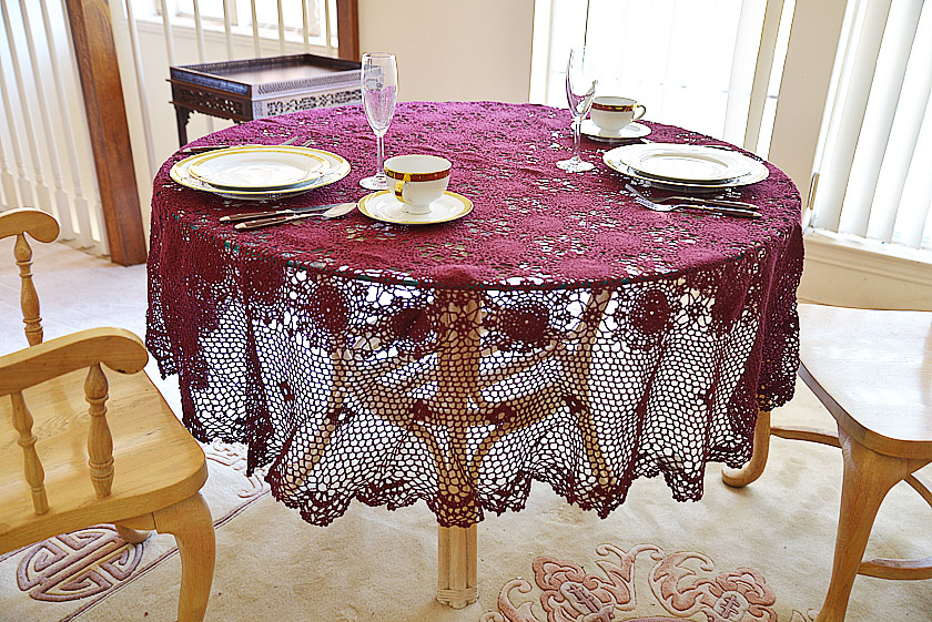 Festive Merlot Wine Crochet round tablecloth