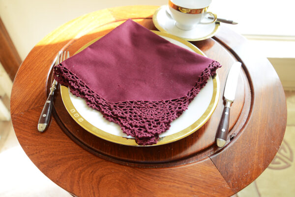 cotton napkin crochet edges, merlot crochet napkin