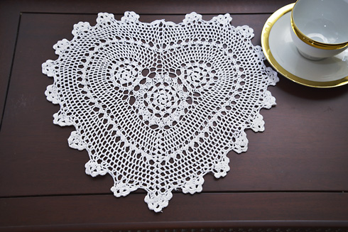13" Heart Crochet Doily, White