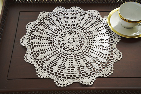14" Round Crochet Doily, White