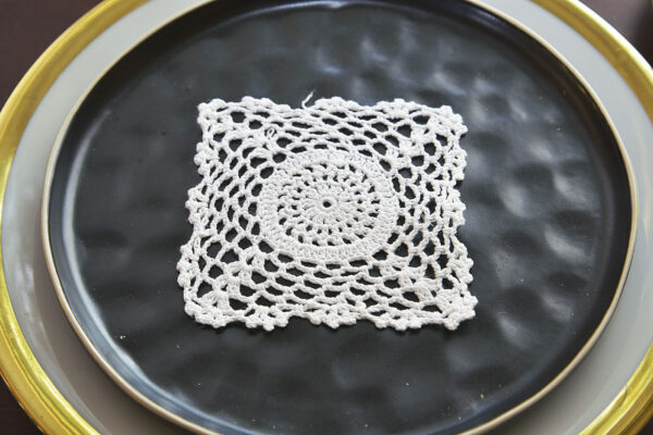 4" square crochet doily, white crochet