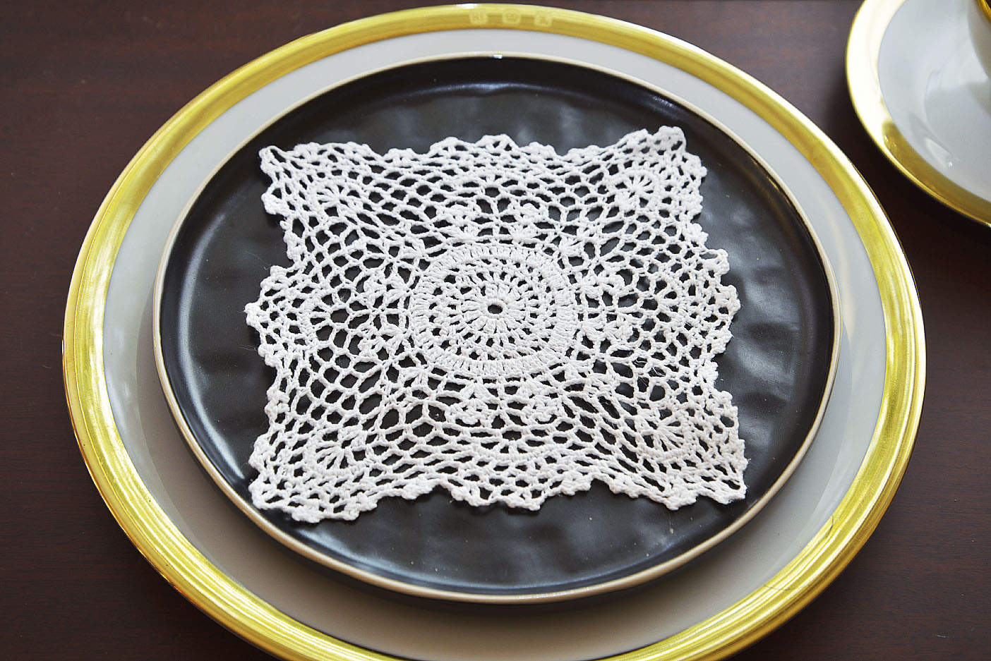 6" square crochet lace, white color