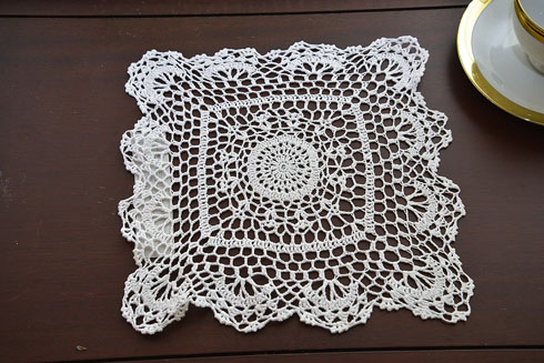 10" Square crochet doily, white