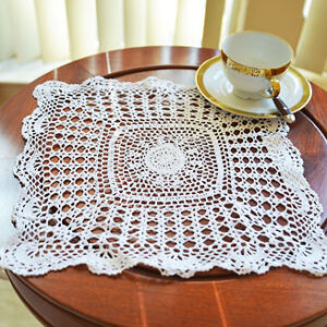 13" Square crochet doily, white