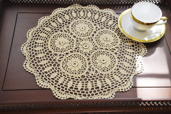 wheat color, 16" round crochet placemats