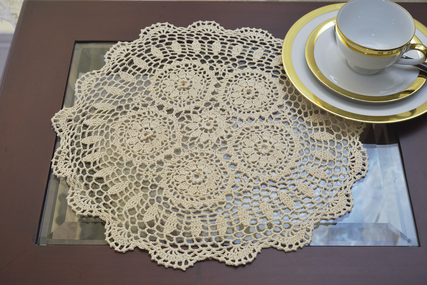 16" Round Crochet Placemat. Wheat Color