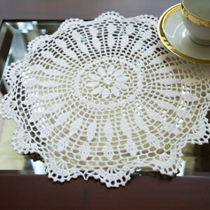 Round Crochet Placemats. White & Wheat Color. ( 2 pieces )
