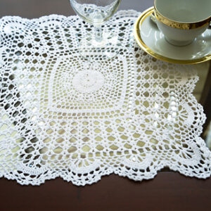 Square Crochet Placemats. 13″x13″. White & Wheat Color.