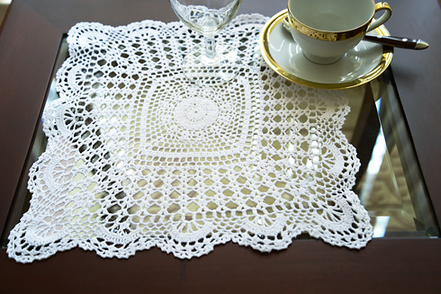 Square Crochet Placemat. White.